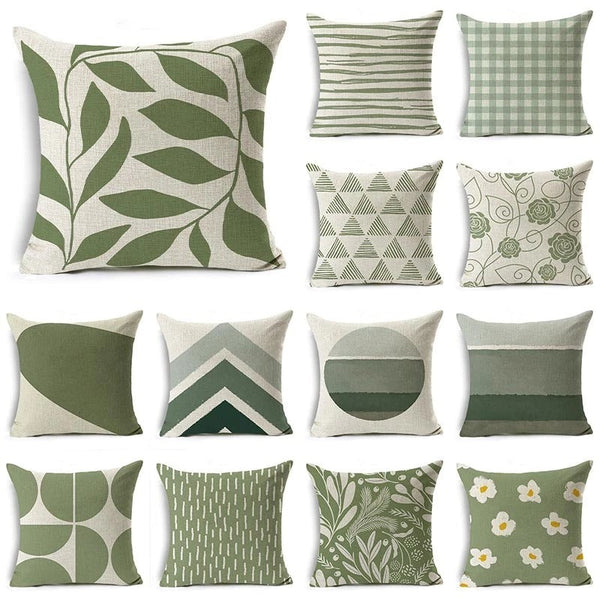 HKM-809491 Modern Minimalist Green Geometric Print Linen Pillowcase - 45x45cm