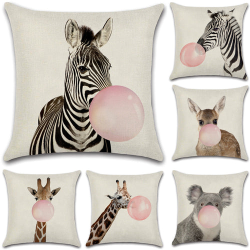HKM-809619 Animal-Themed Linen Cushion Cover for Living Room, 45x45cm, Single-Sided Print
