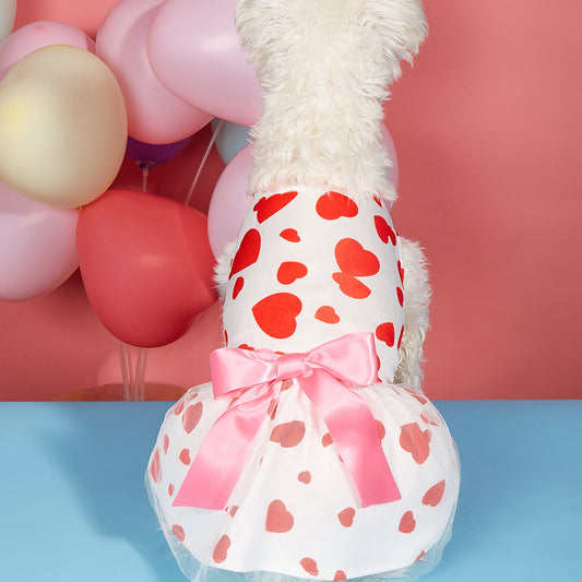 HKM-8096317 Love-Themed Full Printed Dress for Dogs and Cats in White and Black