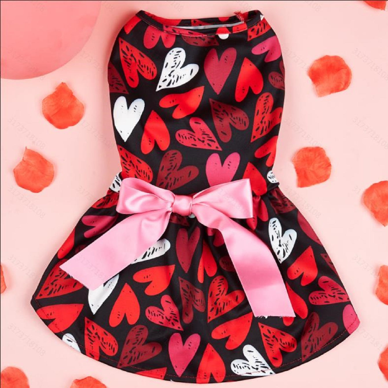 HKM-8096317 Love-Themed Full Printed Dress for Dogs and Cats in White and Black