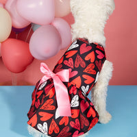HKM-8096317 Love-Themed Full Printed Dress for Dogs and Cats in White and Black