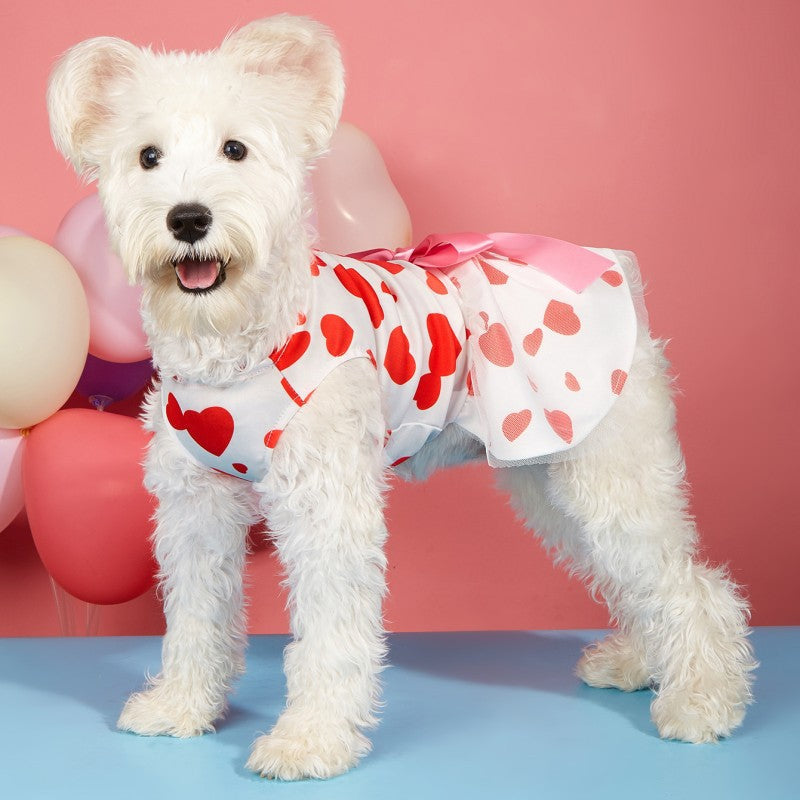 HKM-8096317 Love-Themed Full Printed Dress for Dogs and Cats in White and Black