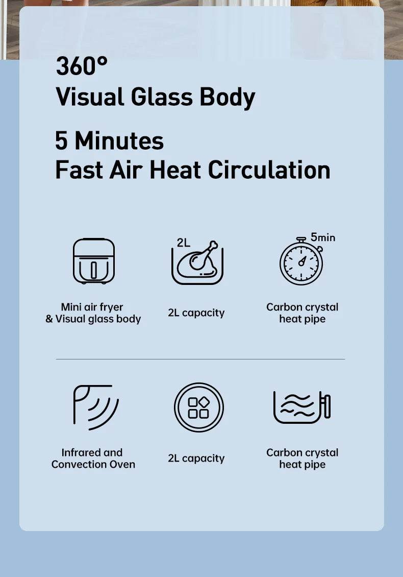 HKM-809683 Intelligent Oilless Air Fryer with Multi-functional Glass Design and Visible Cooking Chamber