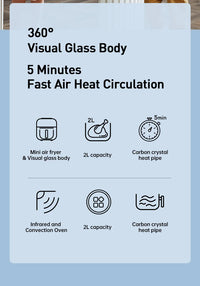 HKM-809683 Intelligent Oilless Air Fryer with Multi-functional Glass Design and Visible Cooking Chamber