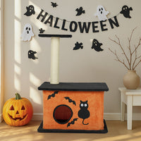 HKM-8097981 Halloween Cat Tree with Spacious Condo, Large Platforms, and Sisal Scratching Post in Orange and Black