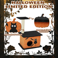 HKM-8097981 Halloween Cat Tree with Spacious Condo, Large Platforms, and Sisal Scratching Post in Orange and Black