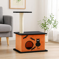 HKM-8097981 Halloween Cat Tree with Spacious Condo, Large Platforms, and Sisal Scratching Post in Orange and Black