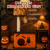 HKM-8097981 Halloween Cat Tree with Spacious Condo, Large Platforms, and Sisal Scratching Post in Orange and Black