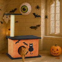 HKM-8097981 Halloween Cat Tree with Spacious Condo, Large Platforms, and Sisal Scratching Post in Orange and Black