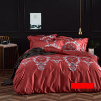 HKM-809939 Luxury Four-Piece Cotton Bed Linen Set Featuring Floral Patterns in Multiple Sizes