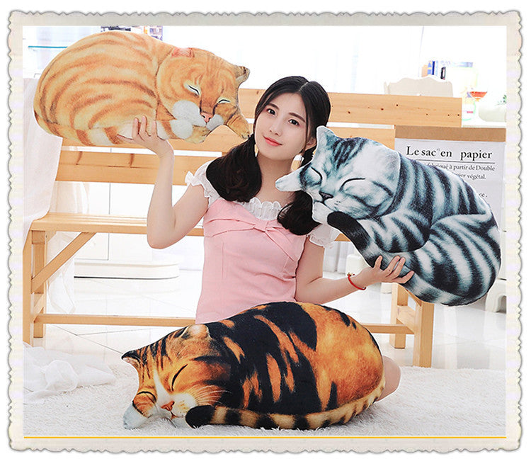 HKM-810067 3D Cat Plush Pillow Cushion - Cartoon-Style Custom Doll in Black, Grey, Yellow, 60x28cm