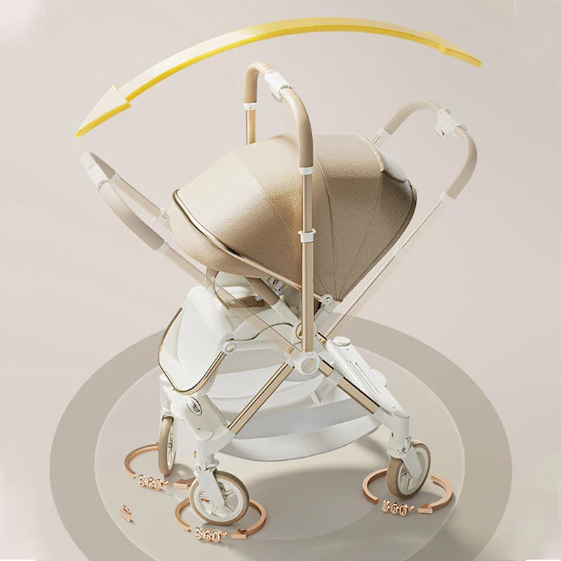 HKM-810131 Lightweight Aluminium Stroller with Reversing Handle and Four-Wheel Design, Foldable Pushchair for Babies