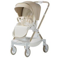 HKM-810131 Lightweight Aluminium Stroller with Reversing Handle and Four-Wheel Design, Foldable Pushchair for Babies
