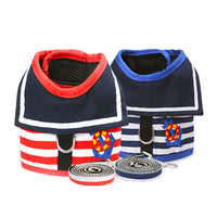 HKM-8103741 Pet Chest Strap Set with Leash - Cloth Material, Blue and Red, Sizes XS to XL