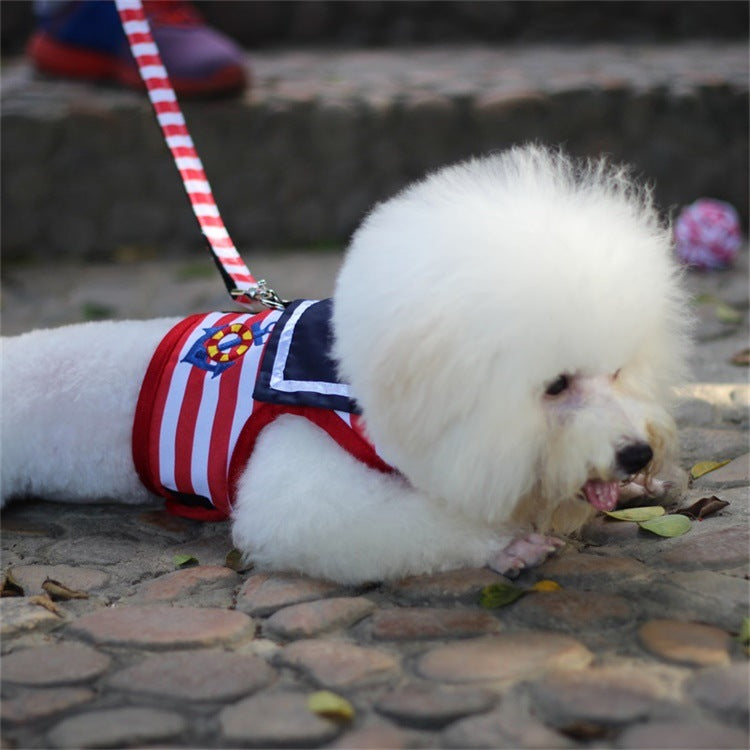HKM-8103741 Pet Chest Strap Set with Leash - Cloth Material, Blue and Red, Sizes XS to XL