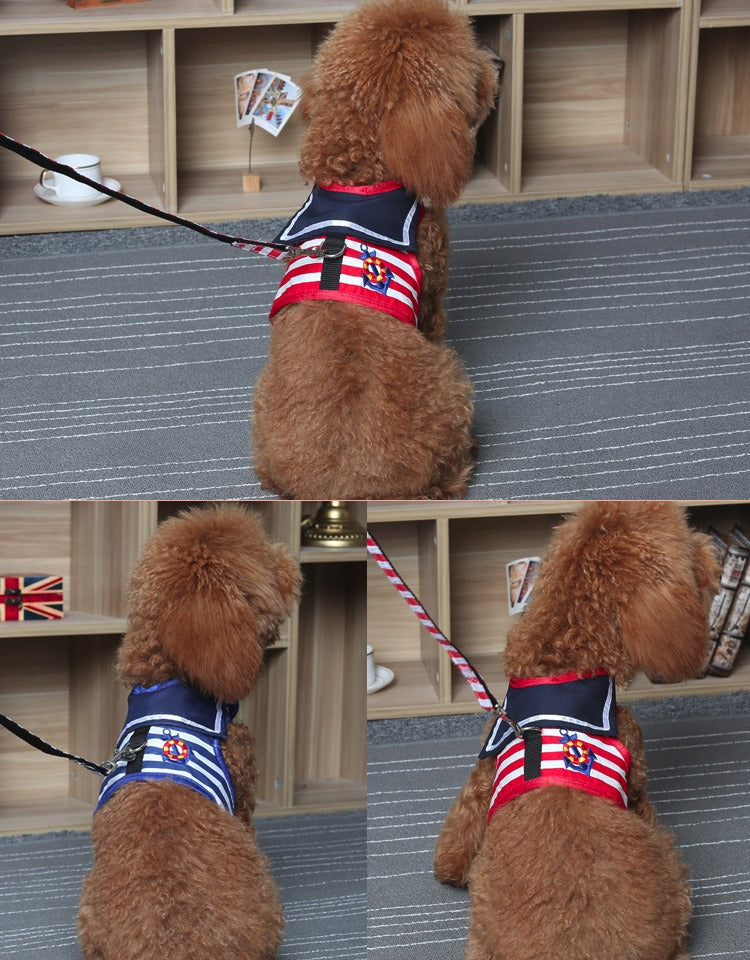 HKM-8103741 Pet Chest Strap Set with Leash - Cloth Material, Blue and Red, Sizes XS to XL