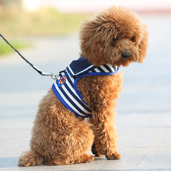 HKM-8103741 Pet Chest Strap Set with Leash - Cloth Material, Blue and Red, Sizes XS to XL