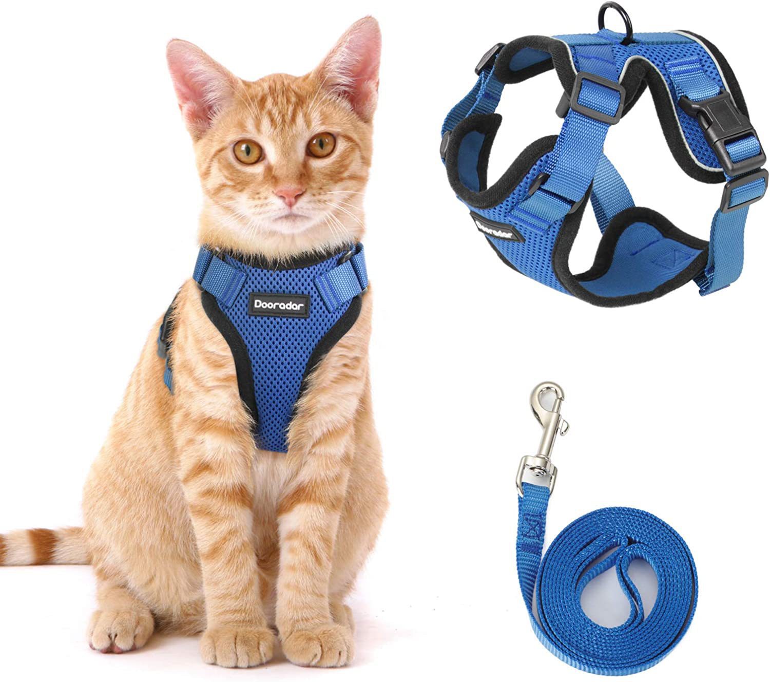HKM-8104253 Adjustable Anti-Escape Cat Leash in Multiple Colors: Sky Blue, Black, Orange, Red, Lake Blue, Dark Blue, Pink, Purple, Yellow, Gray
