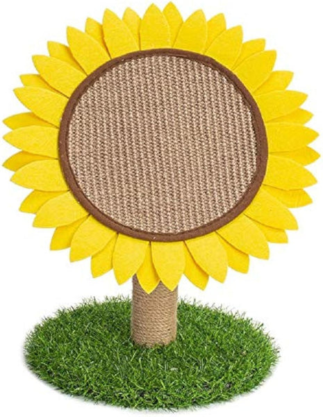 HKM-810451 Sunflower Cat Scratching Post with Sisal-Covered Pole and Grass Base for Indoor Cats
