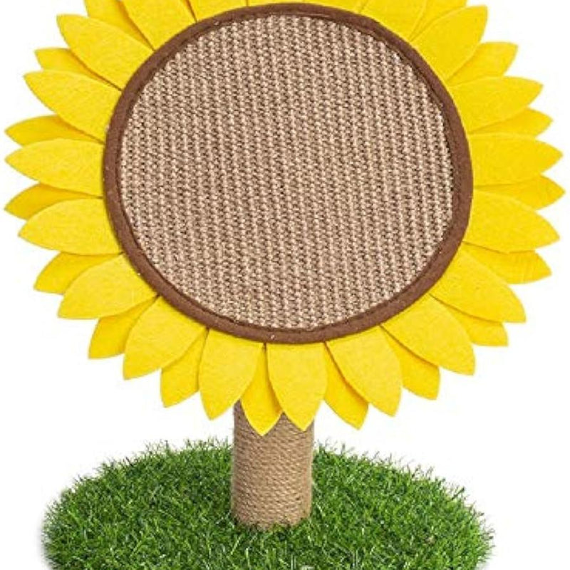 HKM-810451 Sunflower Cat Scratching Post with Sisal-Covered Pole and Grass Base for Indoor Cats