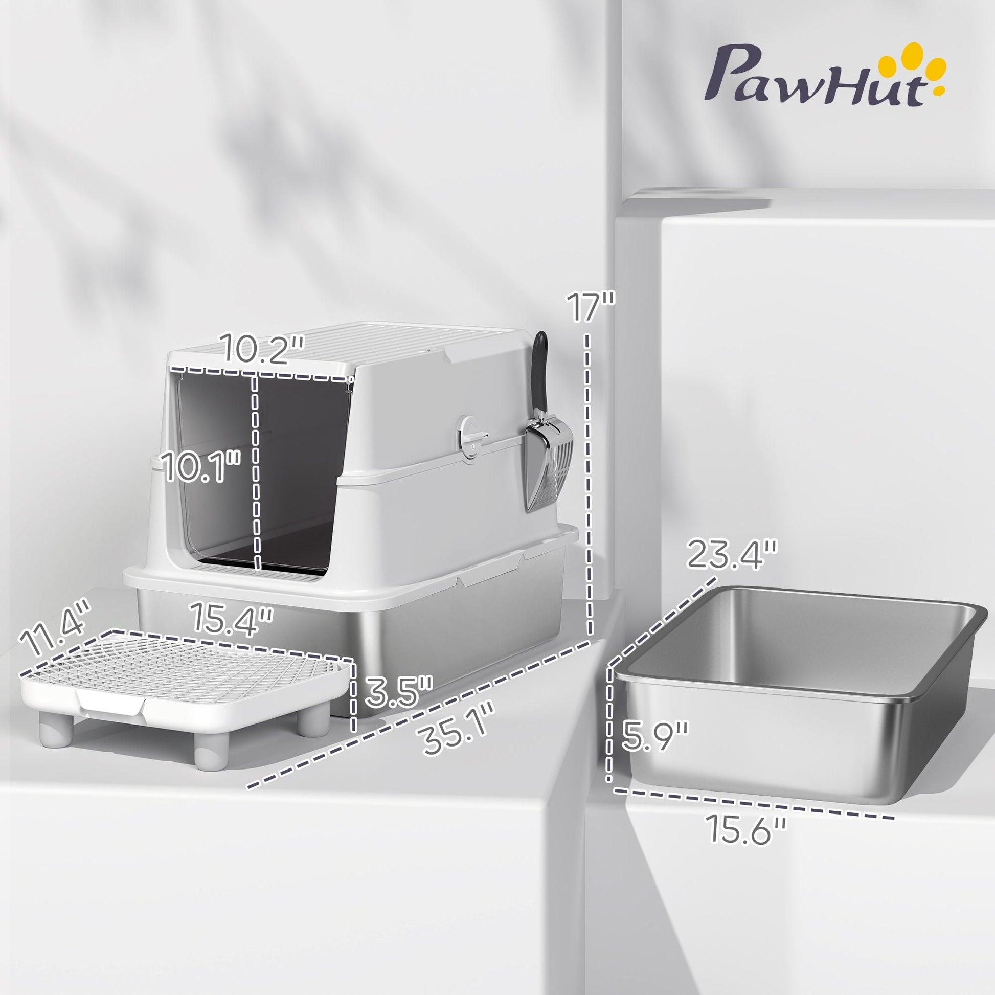 HKM-8105917 Extra Large Stainless Steel Cat Litter Box with Flip Cover and High-Sided Design for Easy Cleaning
