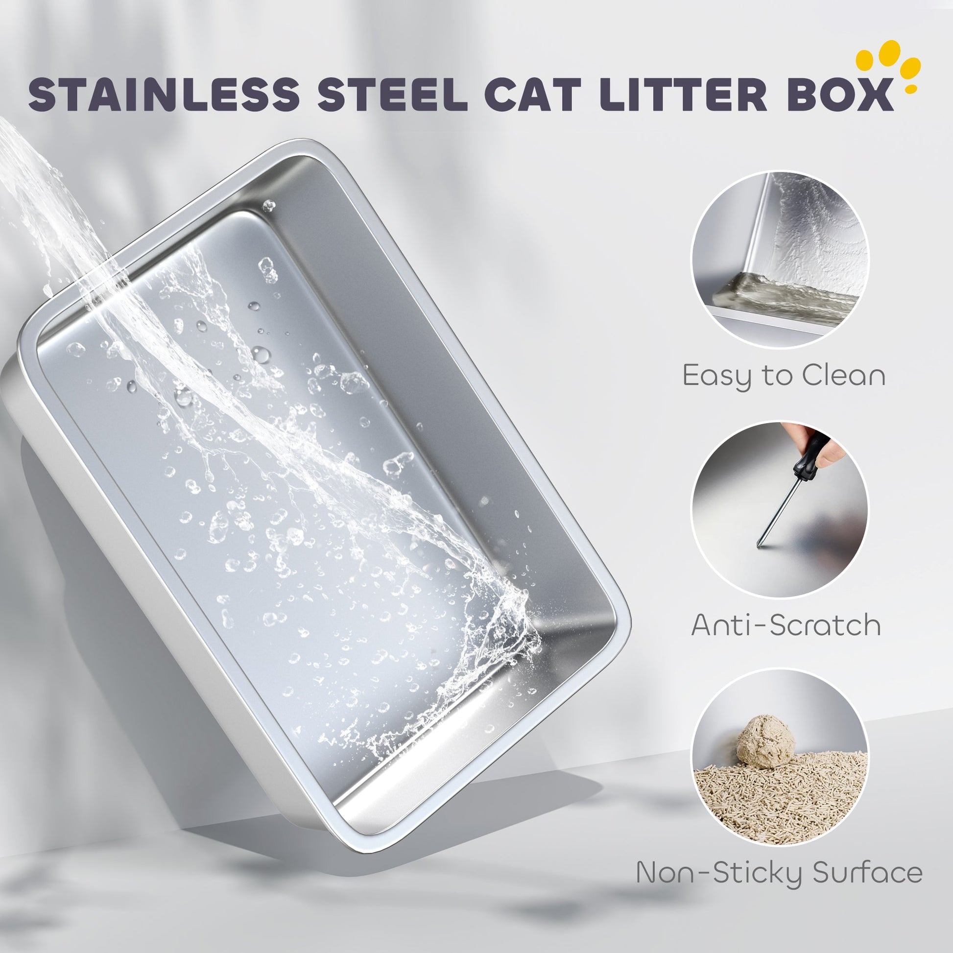 HKM-8105917 Extra Large Stainless Steel Cat Litter Box with Flip Cover and High-Sided Design for Easy Cleaning