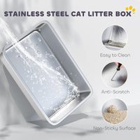 HKM-8105917 Extra Large Stainless Steel Cat Litter Box with Flip Cover and High-Sided Design for Easy Cleaning