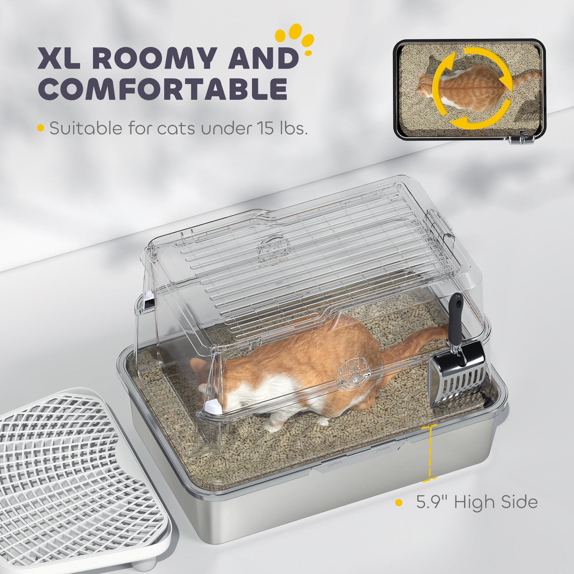 HKM-8105917 Extra Large Stainless Steel Cat Litter Box with Flip Cover and High-Sided Design for Easy Cleaning