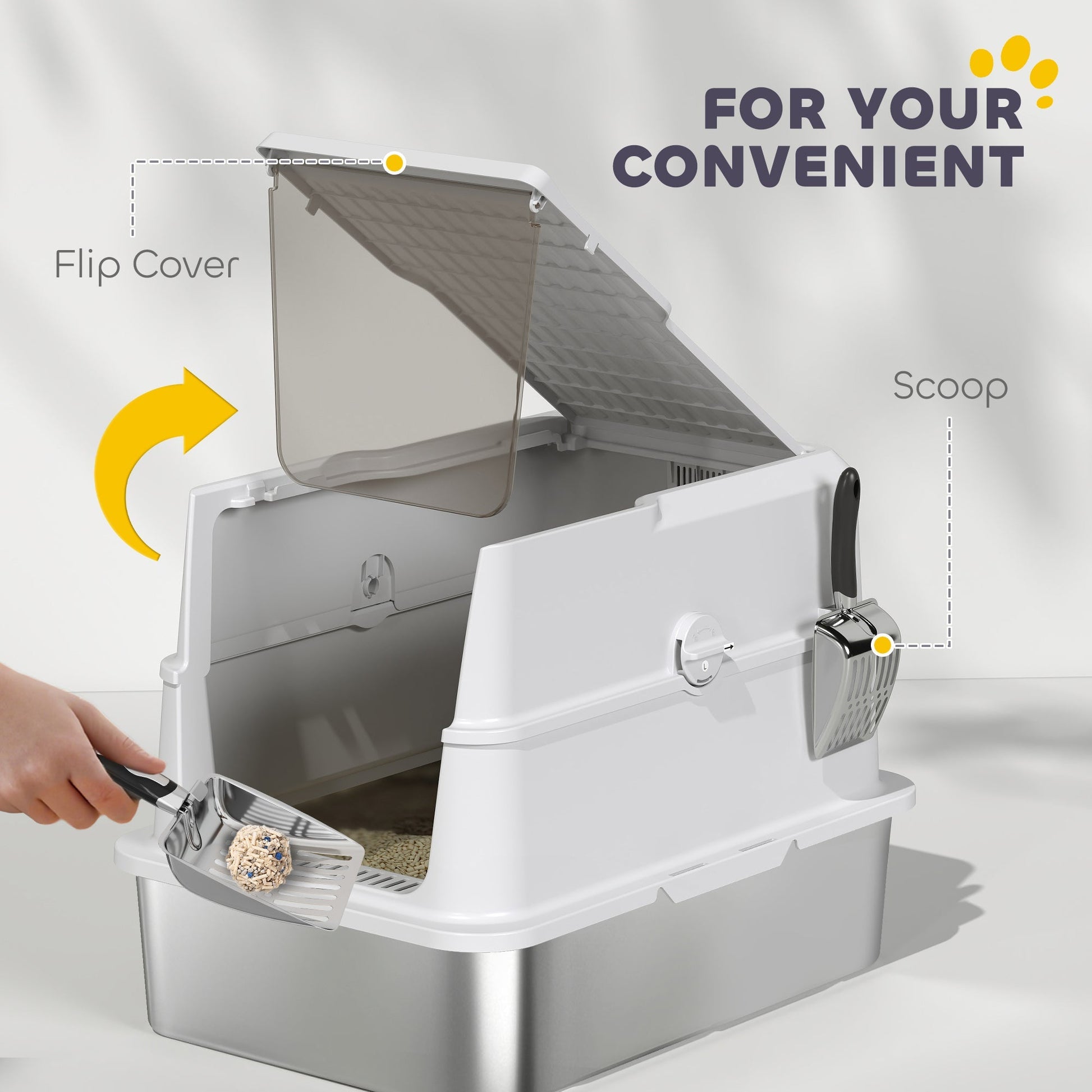 HKM-8105917 Extra Large Stainless Steel Cat Litter Box with Flip Cover and High-Sided Design for Easy Cleaning