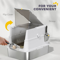 HKM-8105917 Extra Large Stainless Steel Cat Litter Box with Flip Cover and High-Sided Design for Easy Cleaning