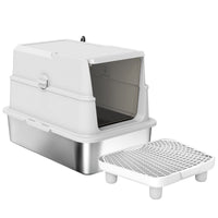 HKM-8105917 Extra Large Stainless Steel Cat Litter Box with Flip Cover and High-Sided Design for Easy Cleaning