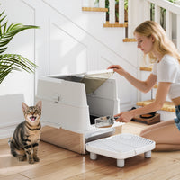 HKM-8105917 Extra Large Stainless Steel Cat Litter Box with Flip Cover and High-Sided Design for Easy Cleaning