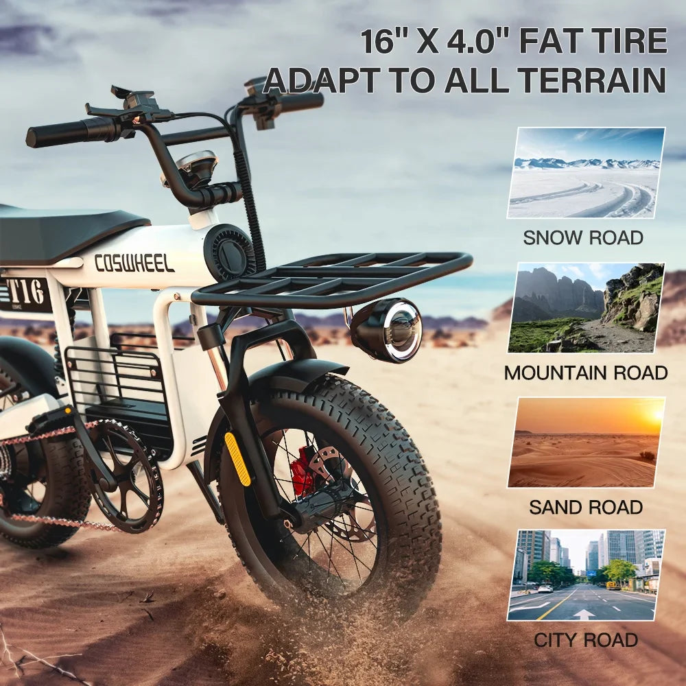HKM-810643 16-Inch Fat Tire E-Bike with 1000W Motor, 48V Battery, 7-Speed Gears and Hydraulic Disc Brakes