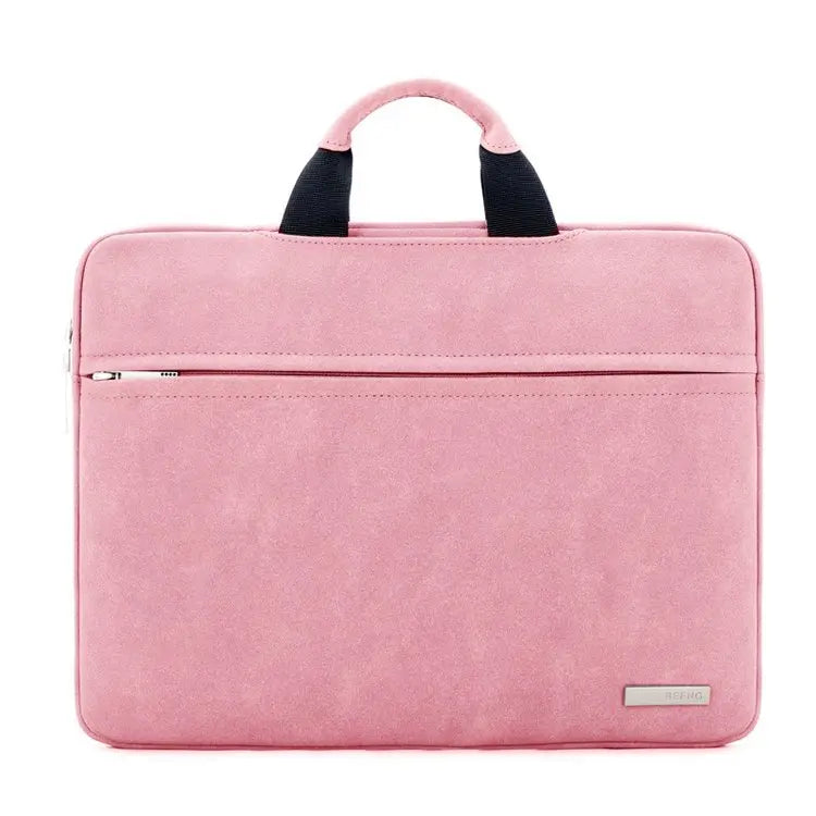 HKM-810643 Durable Waterproof Suede Leather Laptop Bag for 15.6 Inch Computers with Folding Handle
