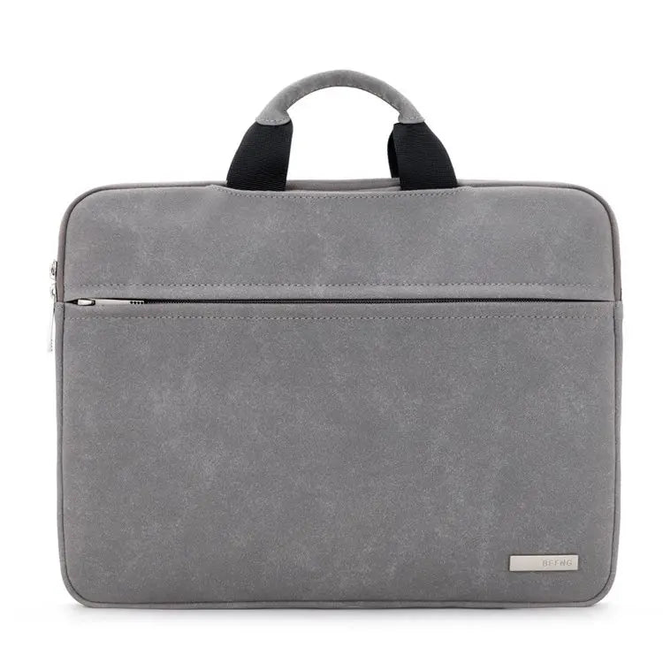 HKM-810643 Durable Waterproof Suede Leather Laptop Bag for 15.6 Inch Computers with Folding Handle