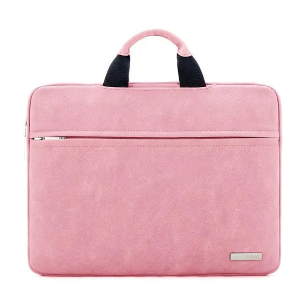 HKM-810643 Durable Waterproof Suede Leather Laptop Bag for 15.6 Inch Computers with Folding Handle