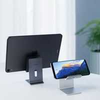 HKM-810643 Universal Mobile Phone and Tablet Holder - Adjustable Lazy Bracket in Dark Space Gray and Streaming Silver