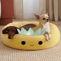 HKM-8107709 Large Ultrasoft Plush Shark and Maui Pineapple Pet Beds for Cats and Dogs