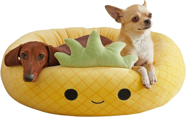 HKM-8107709 Large Ultrasoft Plush Shark and Maui Pineapple Pet Beds for Cats and Dogs