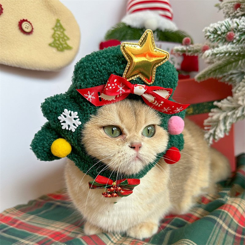 HKM-8107837 Cozy Plush Christmas Tree Hat for Cats and Dogs - Available in Multiple Sizes