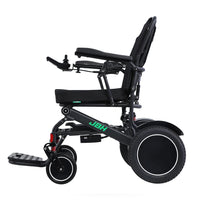 HKM-810963 All Terrain Electric Wheelchair with Motorized Folding Design, 20km Driving Range, 120kg Load Capacity, Black Metal Frame