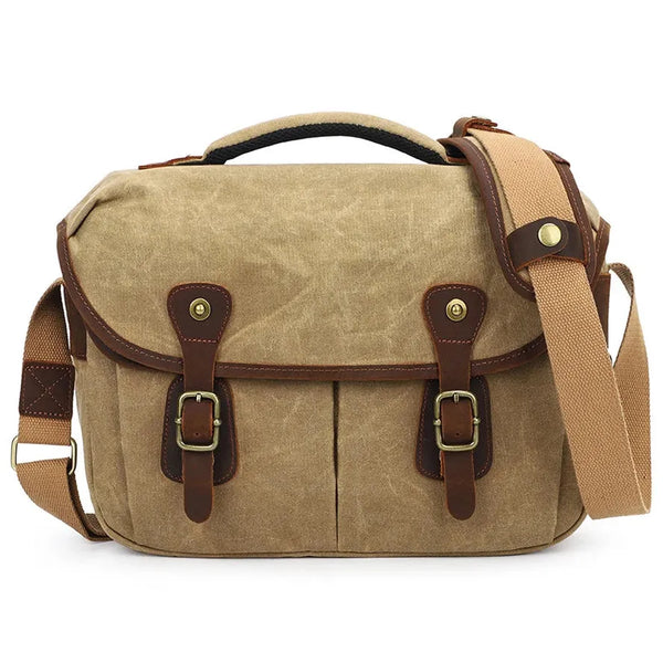 HKM-810963 Waterproof Large Capacity Oil Wax Canvas SLR Camera Messenger Bag