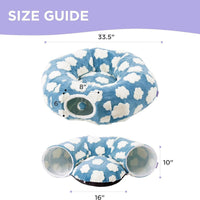 HKM-8110269 Foldable Plush Cat Tunnel Nest, Light Cloud Design, Soft Cloth, Blue, 80*26*20cm