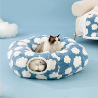 HKM-8110269 Foldable Plush Cat Tunnel Nest, Light Cloud Design, Soft Cloth, Blue, 80*26*20cm