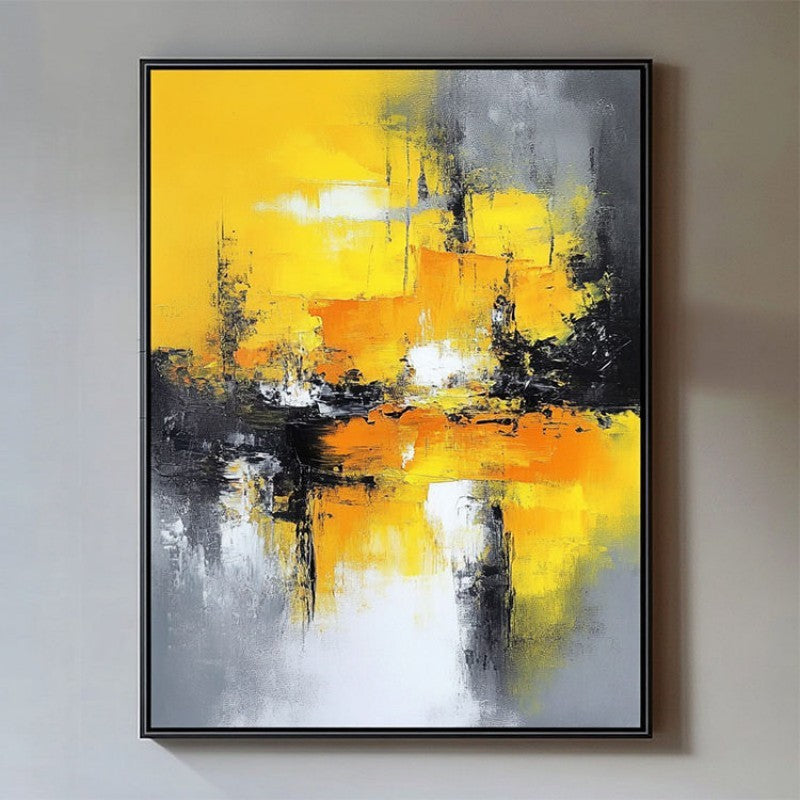 HKM-811027 Hand-Painted Large Yellow Abstract Canvas Oil Painting for Living Room Decor