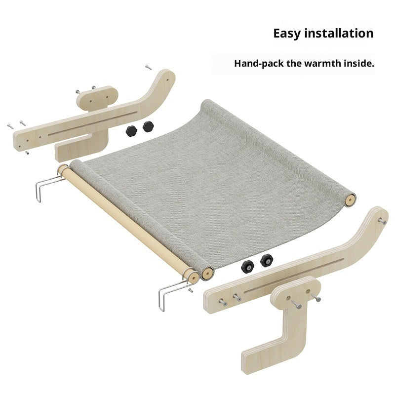 HKM-8112061 Extra Large Hanging Cat Bed for Balcony or Window - Solid Wood & Canvas Design