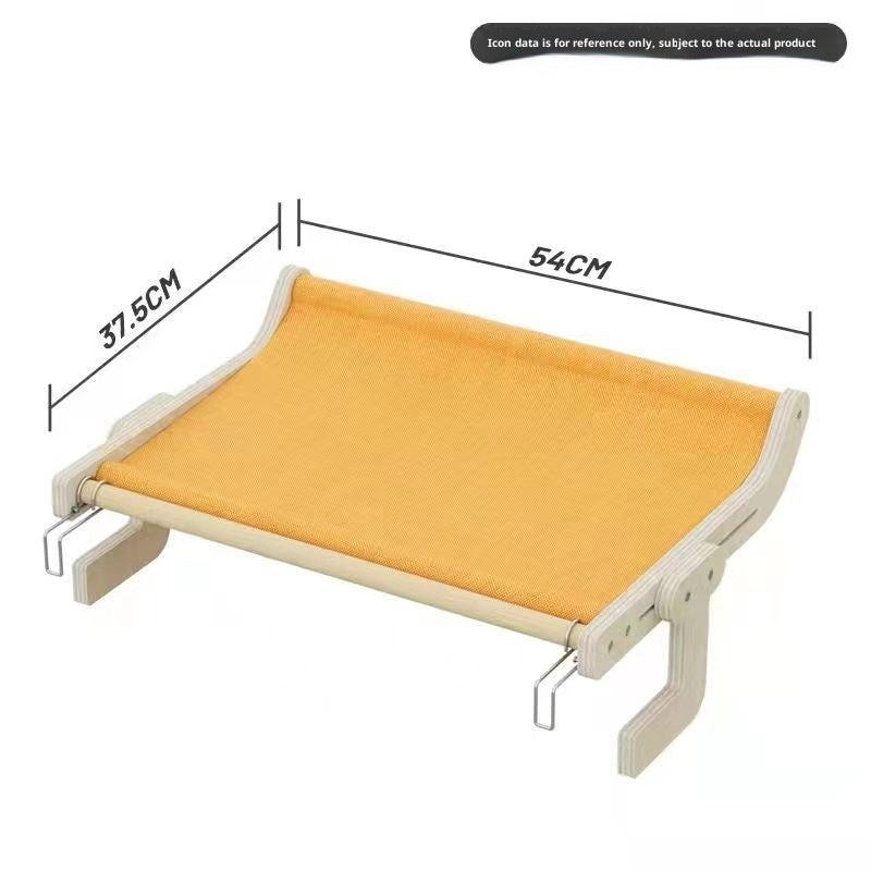 HKM-8112061 Extra Large Hanging Cat Bed for Balcony or Window - Solid Wood & Canvas Design