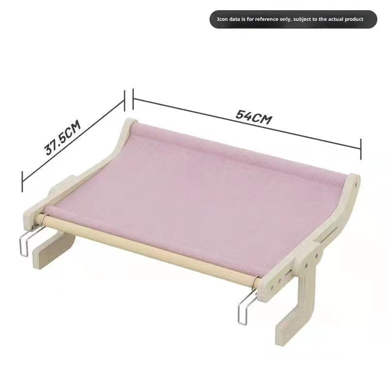 HKM-8112061 Extra Large Hanging Cat Bed for Balcony or Window - Solid Wood & Canvas Design