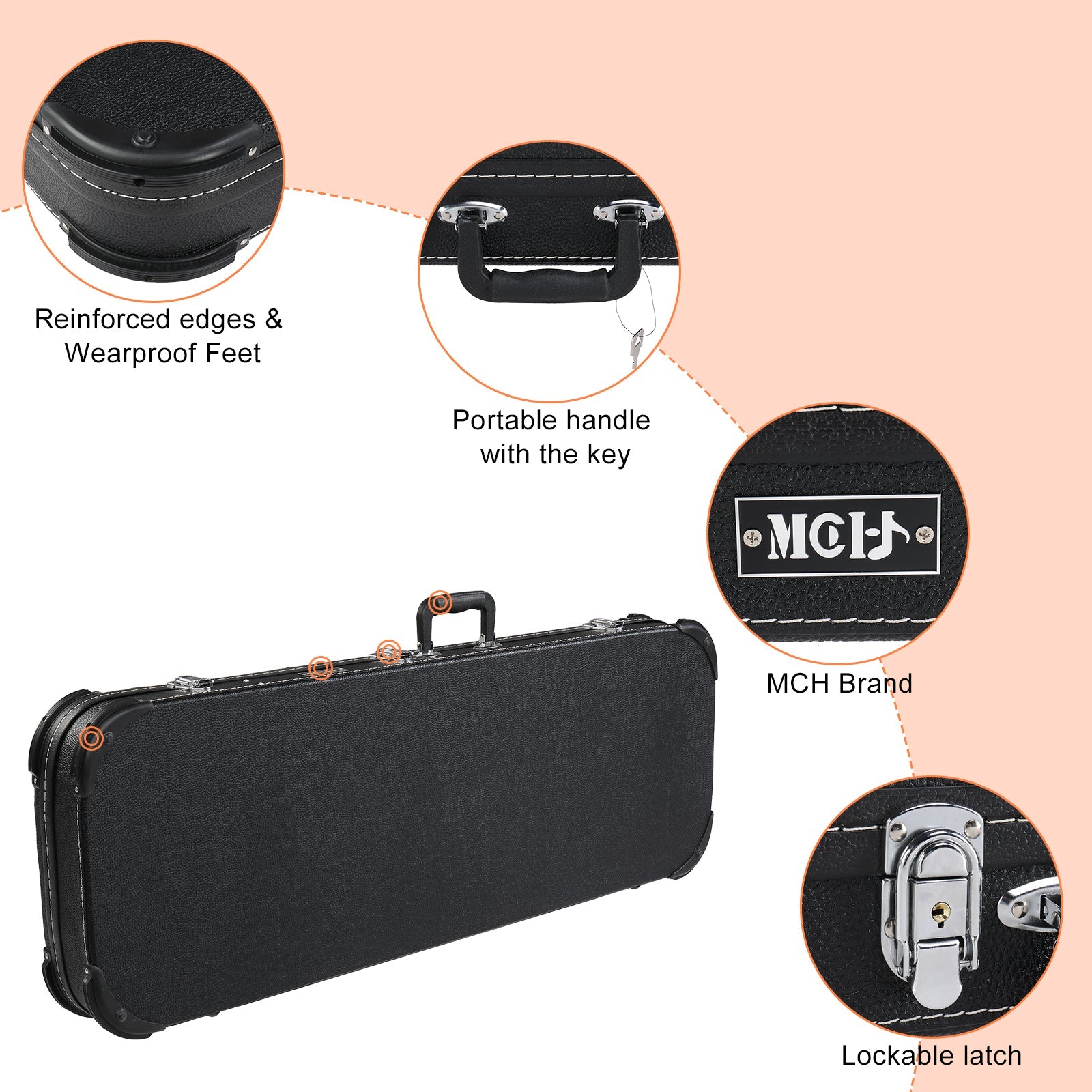 HKM-811347 Electric Guitar Leather Case for PVC Square Angle Design