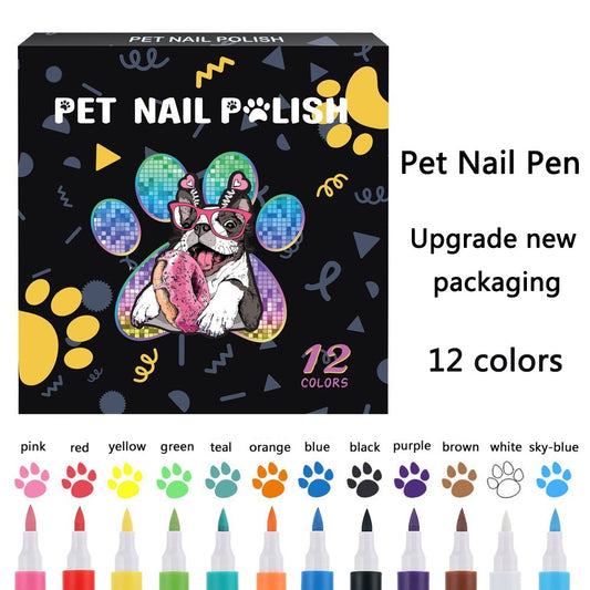 HKM-8113981 Water-Based Opaque Color Nail Brush Set for Pet Manicure - 12 Piece Box